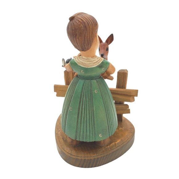 Vintage ANRI Thorens Carved Girl & Deer Wood Figurine Italy Hand Made‎ Darling - Picture 6 of 8